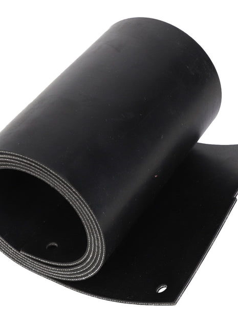 A partially unrolled AGCO | Rubber Seal - Acx2792880, a black rubber sheet with holes on the edges. Further product description information is currently unavailable.