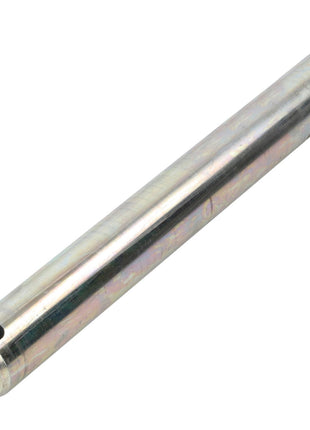 An AGCO Pin - Acp0018010, a cylindrical metal rod with two holes on opposite ends, lying on a white surface.