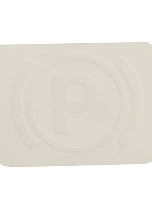 A rectangular white parking permit, the AGCO Decal - Acp0340180, featuring a faintly embossed "P" in the center, perfect for ensuring your vehicle is always authorized in restricted areas.