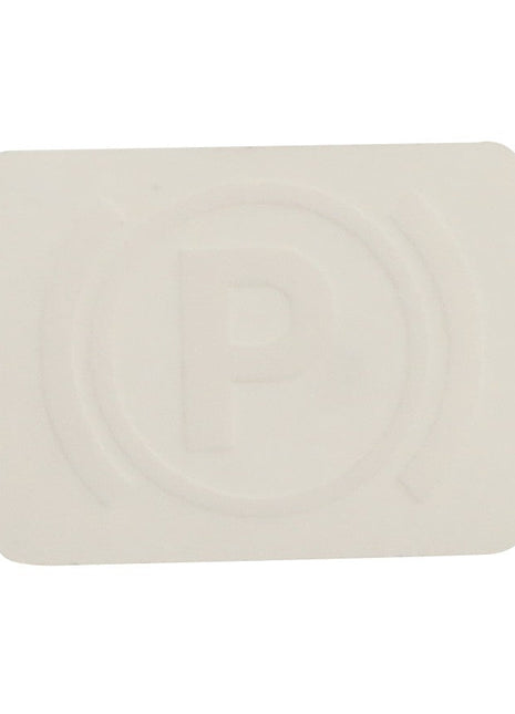 A rectangular white parking permit, the AGCO Decal - Acp0340180, featuring a faintly embossed "P" in the center, perfect for ensuring your vehicle is always authorized in restricted areas.