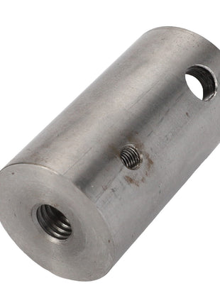 A cylindrical metal rod with threaded holes on the side and one end, known as the AGCO | ADAPTER - D28185108 by AGCO.