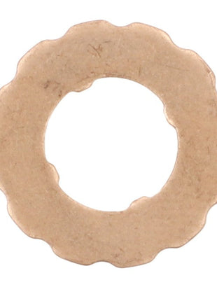 A beige, scalloped-edged circular object with a central hole, resembling a washer or gasket, is the AGCO Sealing Washer - F530200710680.