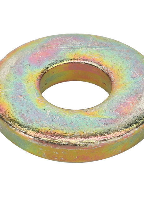 A thrust washer with a rainbow-like finish, compatible with Massey Ferguson models, now available as AGCO | Thrust Washer - 3787069M1.