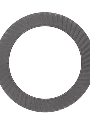 Close-up of the AGCO Spring Washer - Acp0360580, featuring a ridged surface and a central hole, viewed from above. No current product description available for similar items.