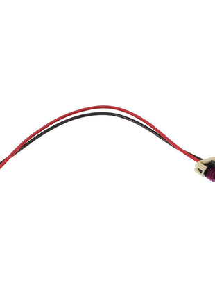 The AGCO | JUMPER HARNESS - ACP0226370 is a two-wire electrical connector featuring black and red wires connected to a compact plug at one end.