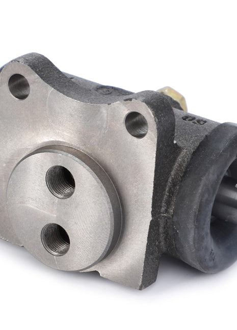 The AGCO Brake Slave Cylinder - F184108150140 is a metallic wheel cylinder for a vehicle's brake system, featuring two hydraulic ports and a mounting bracket. It is designed to enhance vehicle performance by ensuring controlled output.