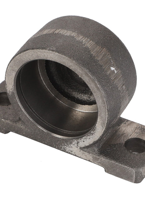 The AGCO BEARING HOUSING - D26736001, a precision-engineered component featuring two mounting holes and a cylindrical opening, is meticulously captured from an angled perspective.