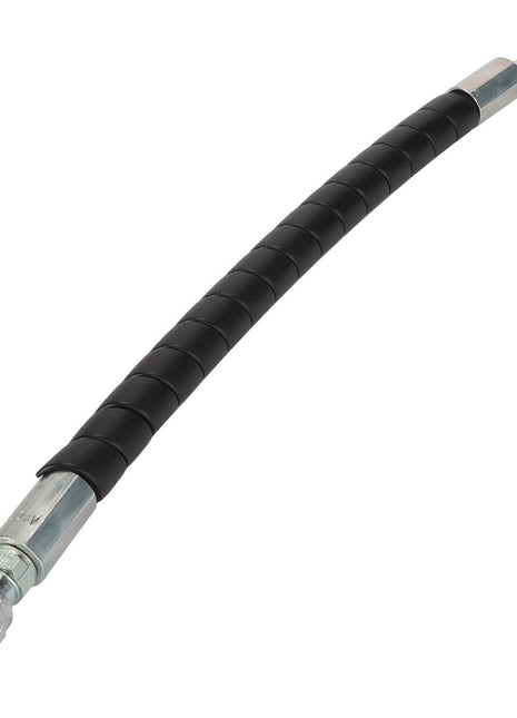 Introducing the AGCO Hydraulic Hose - Acw4242590: a flexible hydraulic hose featuring durable metal connectors on both ends and a black protective covering along its entire length.