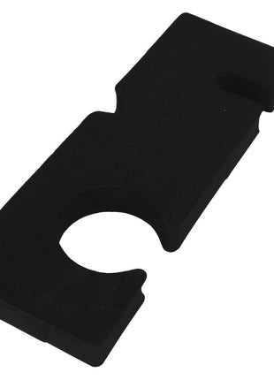 This image shows the AGCO Foam Seal - Acw0629360, a black rectangular foam insert with a large circular cutout and smaller notches.