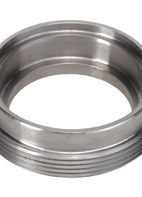 The AGCO Retaining Ring, model AG332710, features a smooth inner surface and a ridged exterior. This metallic threaded ring is likely utilized in mechanical or plumbing applications. No additional product description information is currently available.