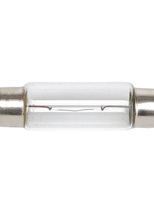 A close-up view of the AGCO | DOME LIGHT BULB - AG721357, featuring a cylindrical glass body with metallic caps on both ends.