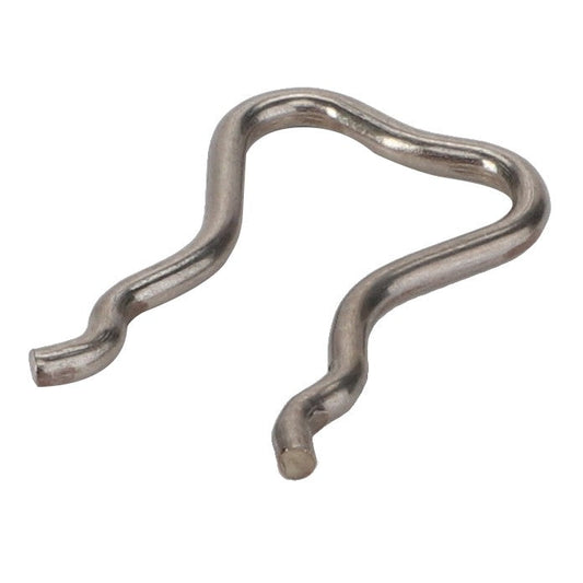 The AGCO Spring Clamp - Acp0310100 is a metal R-clip with a distinctive wavy design, perfect for securely holding a pin in place.