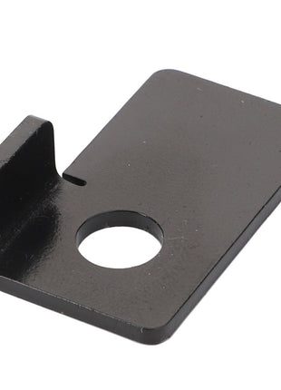 The AGCO | Plate - Acw0859190 is a black metal bracket featuring a right-angle bend and a circular hole near the center. No current product description information is available.