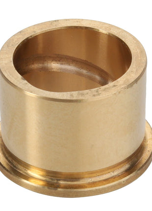 The AGCO | BUSH - D44126100 by AGCO is a brass cylindrical bushing featuring a flanged edge, designed for use in mechanical applications to reduce friction between rotating parts.