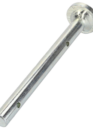 The AGCO Spring Pin - Acp0017950 is a metal cylindrical rod featuring a flat circular head on one end and two small holes along its length. Currently, there is no detailed product description available for this item.