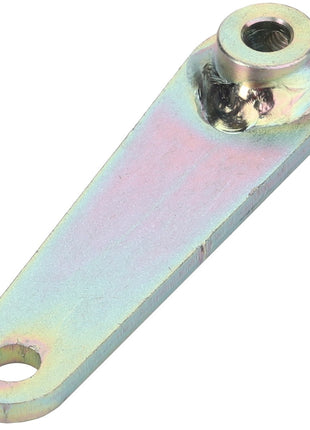 The AGCO Sensor Arm - Acw2436370 is a metal lever arm with a hole at each end, designed for mechanical connection and pivoting purposes.