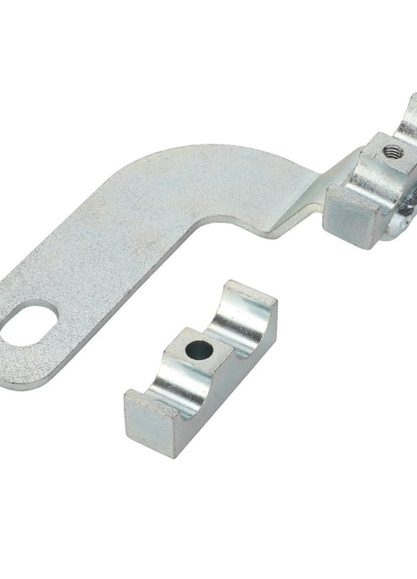 The AGCO Clamp - Acp0674640, featuring a silver metal bracket and a small metal clamp, is displayed on a white background. No current product description available.