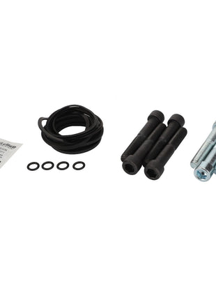 AGCO | Gasket Kit - Acw1434350 by AGCO includes various engine mounting hardware such as two sets of bolts, four O-rings, a packet of lubricant, and a durable black rubber gasket.