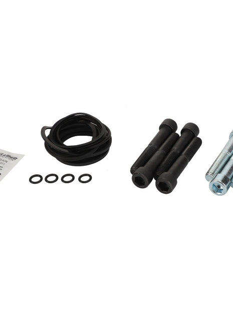 AGCO | Gasket Kit - Acw1434350 by AGCO includes various engine mounting hardware such as two sets of bolts, four O-rings, a packet of lubricant, and a durable black rubber gasket.
