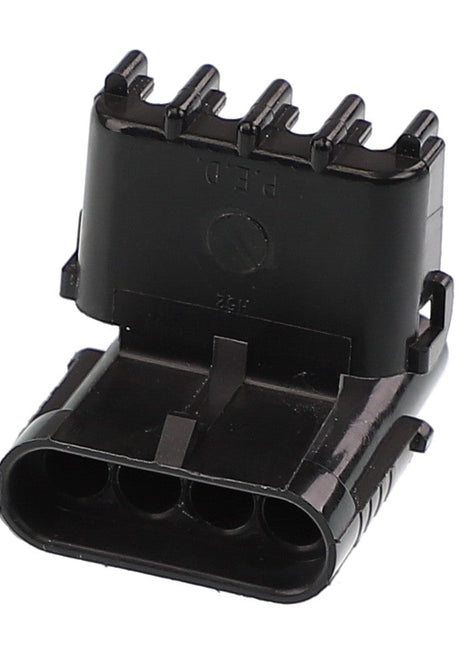 A black, rectangular AGCO | CONNECTOR SHROUD - AG515758 electrical connector with three parallel pin openings. No current product description information available.