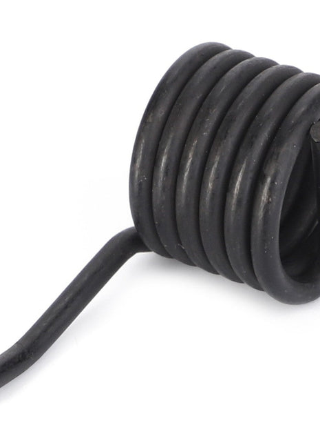 An image of the AGCO | Seats Component, Flexible Spring - F718500030030, a black, tightly-coiled metal spring with one straight protruding end, reminiscent of the robust components found in Fendt Vario machinery.