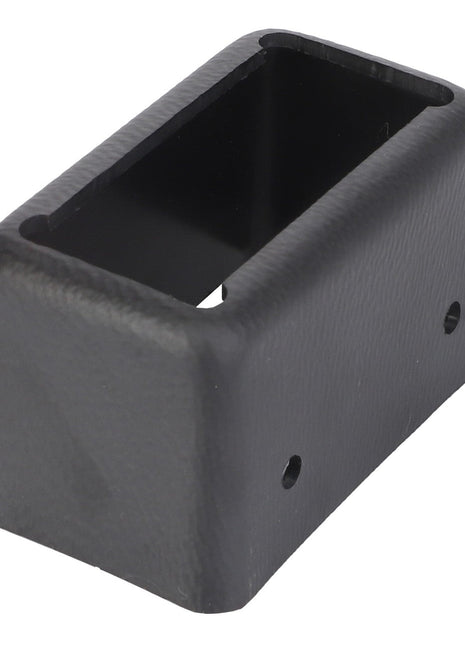 Rectangular black plastic or metal bracket with a hollow center and two screw holes on each side, compatible with Massey Ferguson equipment: AGCO | Support - 3618105M1 by AGCO.