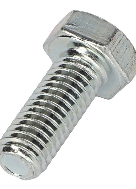 A detailed close-up view of the AGCO HEX CAP SCREW - AL5002051, showcasing its shiny, silver finish, threaded shaft, and hexagonal head against a plain white background.