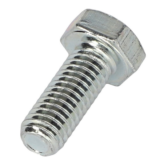 A detailed close-up view of the AGCO HEX CAP SCREW - AL5002051, showcasing its shiny, silver finish, threaded shaft, and hexagonal head against a plain white background.