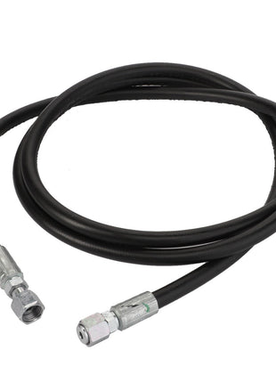 A coiled black hydraulic hose, AGCO Hose - Acw0934510, featuring metal fittings at both ends, currently has no product description information available.