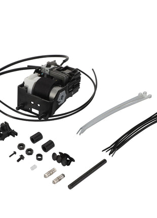 Image of the AGCO ADJUSTER - V30350200 components, including wires, zip ties, connectors, and a motor assembly spread out on a white background.