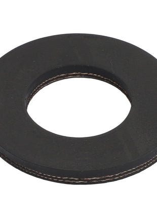 The AGCO SPACER - AG109948 is a round, black rubber gasket with a hole in the center, commonly used for sealing or cushioning in mechanical applications.