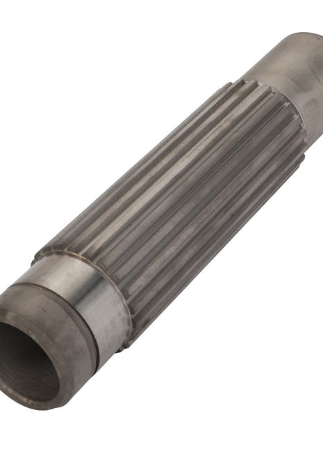 The AGCO Tubular Shaft - Fel151800 is a cylindrical metal splined shaft featuring grooves along its body, ideal for efficiently transmitting torque in various mechanical applications.