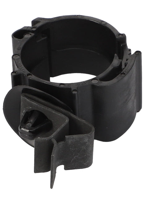 The AGCO | Clamp - Acp0670690 by AGCO is a black plastic cable clamp featuring a locking mechanism and a segmented design. Further product details are currently unavailable.