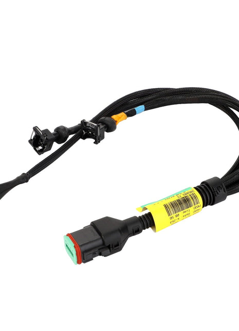 The AGCO Harness - Acw1495030 is a black electronic wiring harness featuring multiple connectors and a yellow label attached to one of the larger connectors. No additional product description information is available at this time.