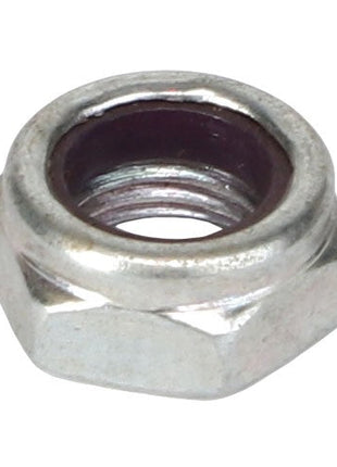 No current product description information is available for this close-up of the AGCO HEX LOCKNUT - AG524075, a hexagonal metal nut with internal threading by AGCO.