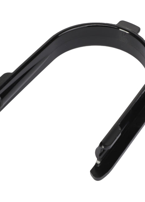 The AGCO COVER - AL5215101 is a black plastic U-shaped clip with two extended locking arms, commonly used for securing or holding components together. Brand: AGCO. No current product description information is available.