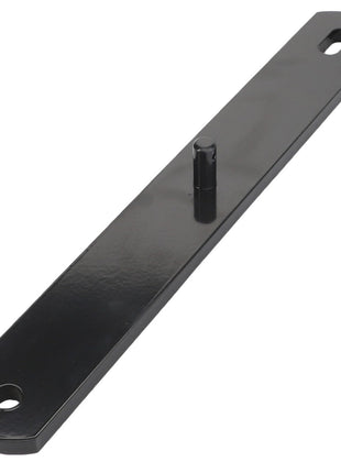 The AGCO | ARM - D28585132 is a black metal bracket featuring a cylindrical protrusion in the center and two elongated holes at each end. No current product description information is available.