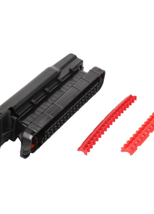 The AGCO Electrical Connector - D45043900 includes a black plastic cable duct accompanied by two red, comb-shaped cable management accessories.