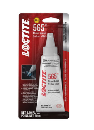 Image of an AGCO | Loctite® 565™ Thread Sealant package, featuring a 50 mL tube. The label emphasizes its high-performance use and suitability for sealing threads, making it an essential addition to your toolkit. For more details or assistance with ordering, please contact our support team. Note: This product is available in Canada only under the SKU ACP0038240.