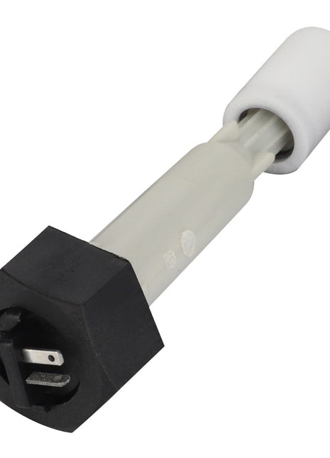 The AGCO Switch Indirect Radiator - D45073900 is a cylindrical sensor with a white and gray body, featuring a black connector with metal prongs at one end. No current product description is available.