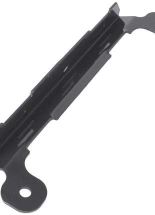 The AGCO | Harness Bracket - Acw3803710 is a black metal bracket featuring two circular holes at each end and a raised central section, designed for mounting or support purposes.