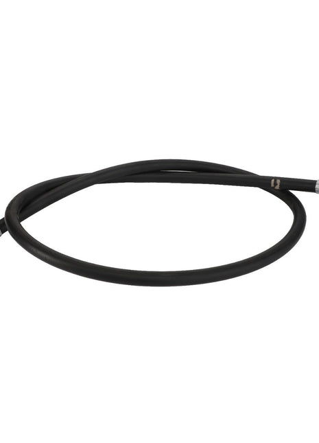 No current product description is available for the AGCO Hydraulic Hose - Acp0012490, a durable black rubber hose with metal connectors on both ends.