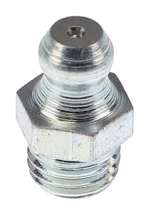 Close-up of the AGCO | Nipple - Acp0444220 grease fitting, featuring a hexagonal base and threaded end, illustrating its precision engineering.