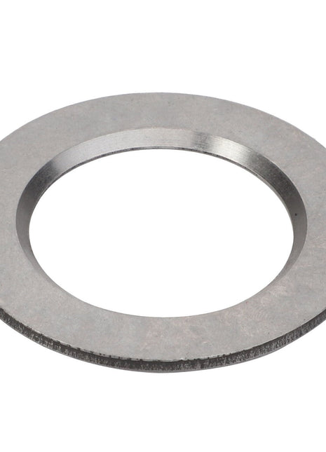 A close-up of the AGCO Disc - F339300020470, a silver metal washer with a central hole, lying flat on a white background.