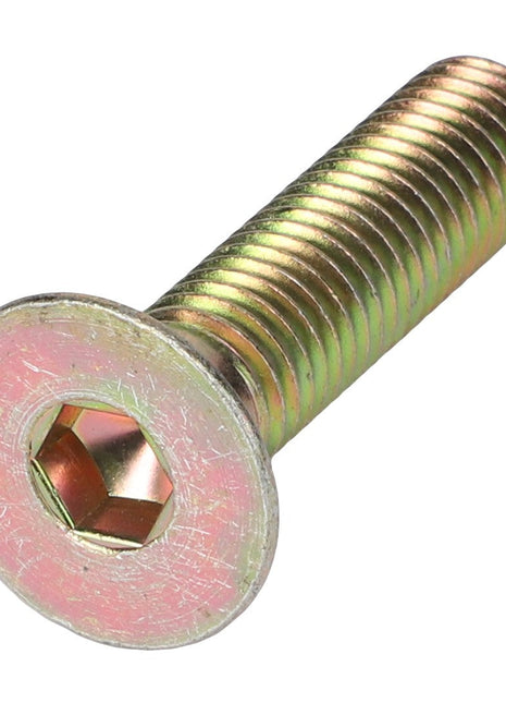 A close-up image of the AGCO COUNTERSUNK CAPSCREW (0902-60-65-00), a gold-colored flat head socket cap screw with a hexagonal drive and threaded body. No current product description information is available.