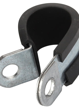 The AGCO Clamp - Acp0322780 is a metal, rubber-lined P-clamp featuring two mounting holes, brought to you by AGCO.