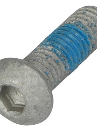 An image of the AGCO HEX SOCKET BUTTON HEAD BOLT - ACP0129330, featuring a blue thread-locking compound. For product questions, feel free to contact our support team.