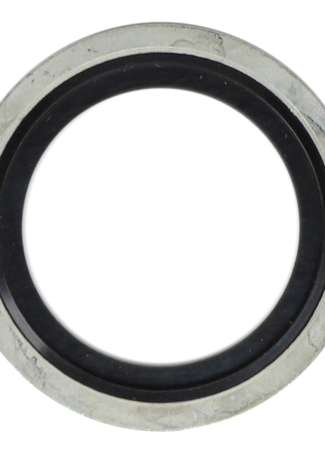 The AGCO SEALING RING - AG124041, from the renowned brand AGCO, is a black rubber washer featuring a metal outer ring, specifically designed for sealing connections in plumbing or mechanical systems.