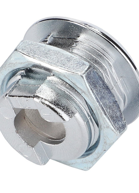 Close-up of the AGCO HOUSING - D43429200, a metallic hexagonal cable gland with a shiny finish, designed for securing electrical cables. Although there is no current product description available, the gland appears new and unused.