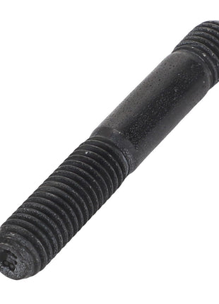 Close-up of the AGCO Stud Bolt - Acw1394490, a black, double-threaded metal bolt featuring threads on both ends and a smooth section in the middle.